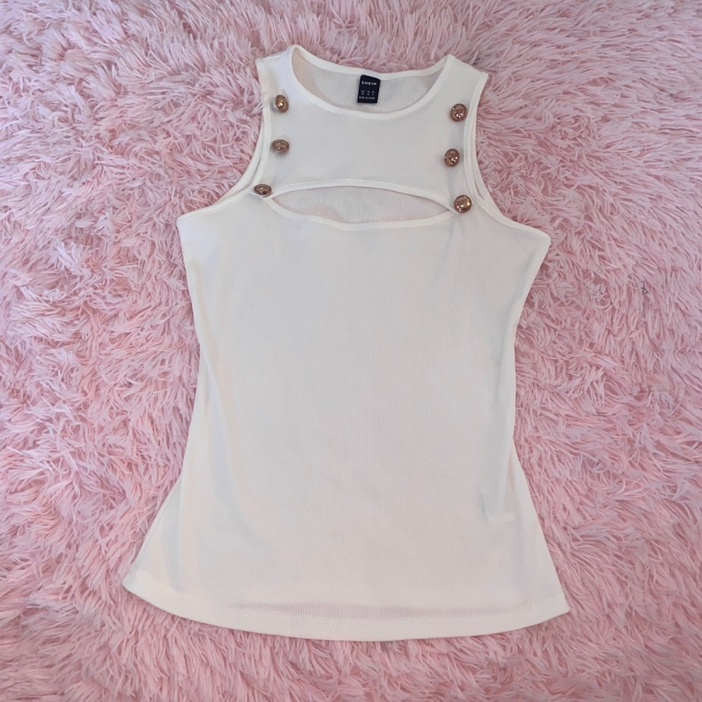 White Keyhole Halter Top with Gold Button Detailing size XS